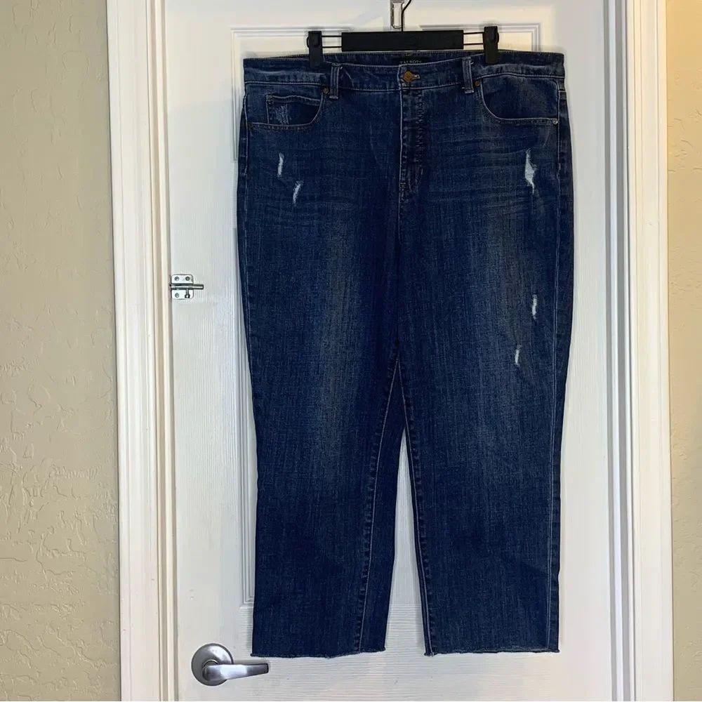 Talbots Slim Straight High Waist Cropped Distressed Jeans Size 16